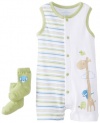Kids Headquarters Baby-Boys Newborn Striped Romper with Socks Jirafe, Green, 0-3 Months