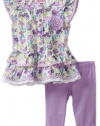 Young Hearts Baby-Girls Infant Purple Woven Floral Jersey With Purple Knit Pant Set