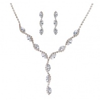 Bridal Wedding Jewelry Set Crystal Rhinestone Dazzle Linear Y Drop Necklace SV
