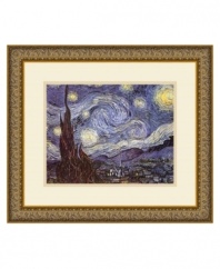 One of the most recognized images worldwide, The Starry Night combines van Gogh's trademark swirling, starlit sky, sweeping cypress trees and rolling hills. Painted from memory during his stay at the Saint-Remy asylum, this celestial scene may allude to the Biblical story of Joseph. Wood frame features embossed antique gold.