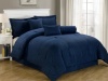 Chezmoi Collection 7-Piece Dobby Stripe Comforter Set, Queen, Navy Blue