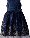 Jayne Copeland Big Girls' Dress with Glitter Print, Blue/Multi, 12