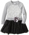 Sweetheart Rose Little Girls' Sequined Sweatshirt Fashion Dress, Silver, 4