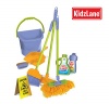 Durable Kids Cleaning Set with Pretend Play House Cleaning Tools - Duster, Broom, Brush, Mop, Dust Pan, Water Bucket and Wet Floor Sign