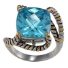 Sterling Silver Two-Tone Square Aqua CZ Twisted Ring