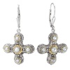 925 Silver, Freshwater Pearl Cross Earrings with 18k Gold Accents