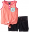 U.S. POLO ASSN. Little Girls' Sleeveless Tie Up Shirt and Denim Short Set