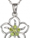 Sterling Silver and Gemstone Flower Pendant Necklace, 18