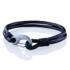 Smooth Black Leather Double Bracelet with a Large Stainless Steel Clasp