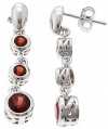CleverEve Designer Series January Birthstone Sterling Silver Post Earrings w/ Triple Genuine Garnet Graduated Drop