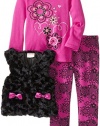 Nannette Little Girls' 3 Piece Fuzzy Vest Set, Black, 3T