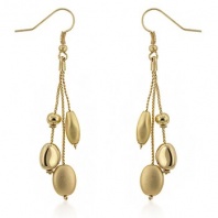 14k Yellow Gold Plated Matte and Shiny Bead 3-Strand Dangle Drop Earrings