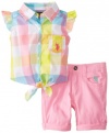 U.S. POLO ASSN. Little Girls' Ruffled Shirt with Twill Bermuda Short Two-Piece Set
