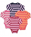 Leveret Long Sleeve 4-pack Striped Baby Girls Bodysuit 100% Cotton (Size 0-24 M)
