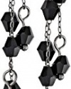 1928 Jewelry Dainty Chain Hematite-Color with Jet Crystals Long Earrings