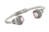925 Silver, Pink Mabe Pearl Cuff Bracelet with 18k Gold & Diamond Accents
