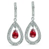 CleverEve Luxury Series 18K White Gold Pear Shape Diamond Earrings .88 ct tw w/ Natural Genuine Ruby Center 1.50 ct tw