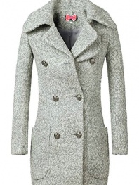 Chou QG Women's Double Breasted Lapel Wool Parka Trench Jacket Pea Coat