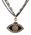 Michal Golan Silver Plated and Jet Black Triple Chain Necklace Evil Eye Pendant