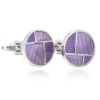 Digabi Purple Glazing Round Platinum Plated Cufflinks with Gift Box