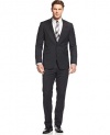 Kenneth Cole Slim Fit Black Pinstripe Flat Front New Mens Suit Set (44R 37W)
