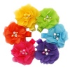 2 Inch Eden Chiffon - 6 Bright Colored Boutique Quality Flowers, Pearl and Diamond Center