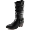 Women's Slouch Mid Calf Ankle Strap Buckle Western-01 Style Cowboy Boots
