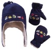 N'Ice Caps Boys Sherpa Lined Micro Fleece Embroidered Hat and Mitten Set