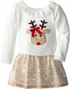 Bonnie Jean Little Girls' Reindeer Sequined Applique Skirt Set