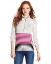 Jones New York Women's Petite Long Sleeve Top Mock Neck Half Zip Front Stripe Pullover, Magenta, Petite/Large