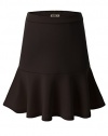 Doublju Women Basic Solid Color Mini Length Flared Skirt BROWN,L
