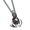 Double FNT Men's Stainless Steel Scorpions Shaped Red Stone Zircon Fashion Pendant Necklace