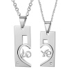 Men Women Necklace Stainless Steel Couple CZ Love Engraved Matching Set Pendant Valentine Gift by Aienid