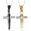 Daesar His & Hers Necklace Set Couples Stainless Steel Link Convex Crucifix Cross Pendant Necklace CZ