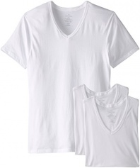 Calvin Klein Men's 3-Pack Cotton Classic Short Sleeve Slim Fit V-Neck T-Shirt, White, Small