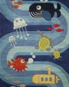 Momeni Rugs LMOJULMJ21BLU500R Lil' Mo Whimsy Collection, Kids Themed Hand Carved & Tufted Area Rug, 5' Round, Multicolor Ocean Animals on Blue