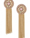 THE JEWEL RACK CRYSTAL HALO CHAIN FRINGE DROP EARRINGS (Pink/Gold)