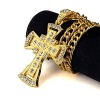 NYUK Mens Hip Hop 18k Real Gold Silver Plated Textured Pendant Necklace Rhinestone Cross Chain
