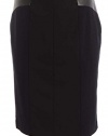 Calvin Klein Women's Colorblock Faux Leather Panel Zipped Back Closure Pencil Skirt 12P Navy/Black
