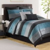 Hudson Elegant Luxury Striped Quilted Patchwork Jacquard Aqua/Grey Bedding 8 Piece Bed in a Bag Comforter Set, KING