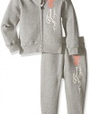 GUESS Boys' Cotton Fleece Jacket and Pant Set, Light Heather Grey, 24 Months