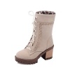 AllhqFashion Women's Imitated Suede Low-Top Solid Lace-Up High-Heels Boots