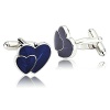 Daesar Men's Stainless Steel Cuff Links Blue Glossy Double Heart Cufflink