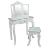 Teamson Kids Dollhouse Furniture Fashion Prints Vanity Table and Stool Set with Mirror - Zebra (Aqua Blue/ White)