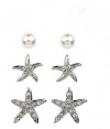Polished Crystal Starfish and Pearl Set 316L Surgical Steel Fashion Earrings / Unique Gifts and Souvenir