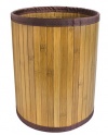 Ginsey Home Solutions Bamboo Waste Basket with Dark Brown Trim - Durable Construction with 100% Natural Bamboo and Sturdy Polyester - Water Resistant
