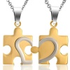 Daesar His & Hers Necklace Set Couples Stainless Steel Love Set Puzzle Necklace Heart Pendant