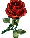 One Red Rose Large Ring Box set with Swarovski Crystals, with Ring Insert Single Rose Keepsake Trinket Box Figurine
