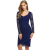 JQstar Women Lace Long Sleeve Loose Casual Asymmetric Hem Dress (XX-Large, Dark Blue)