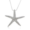Jewelryfinds Lady Large Pebbled Silver Starfish with Clear Crystals 17 Pendant Necklace